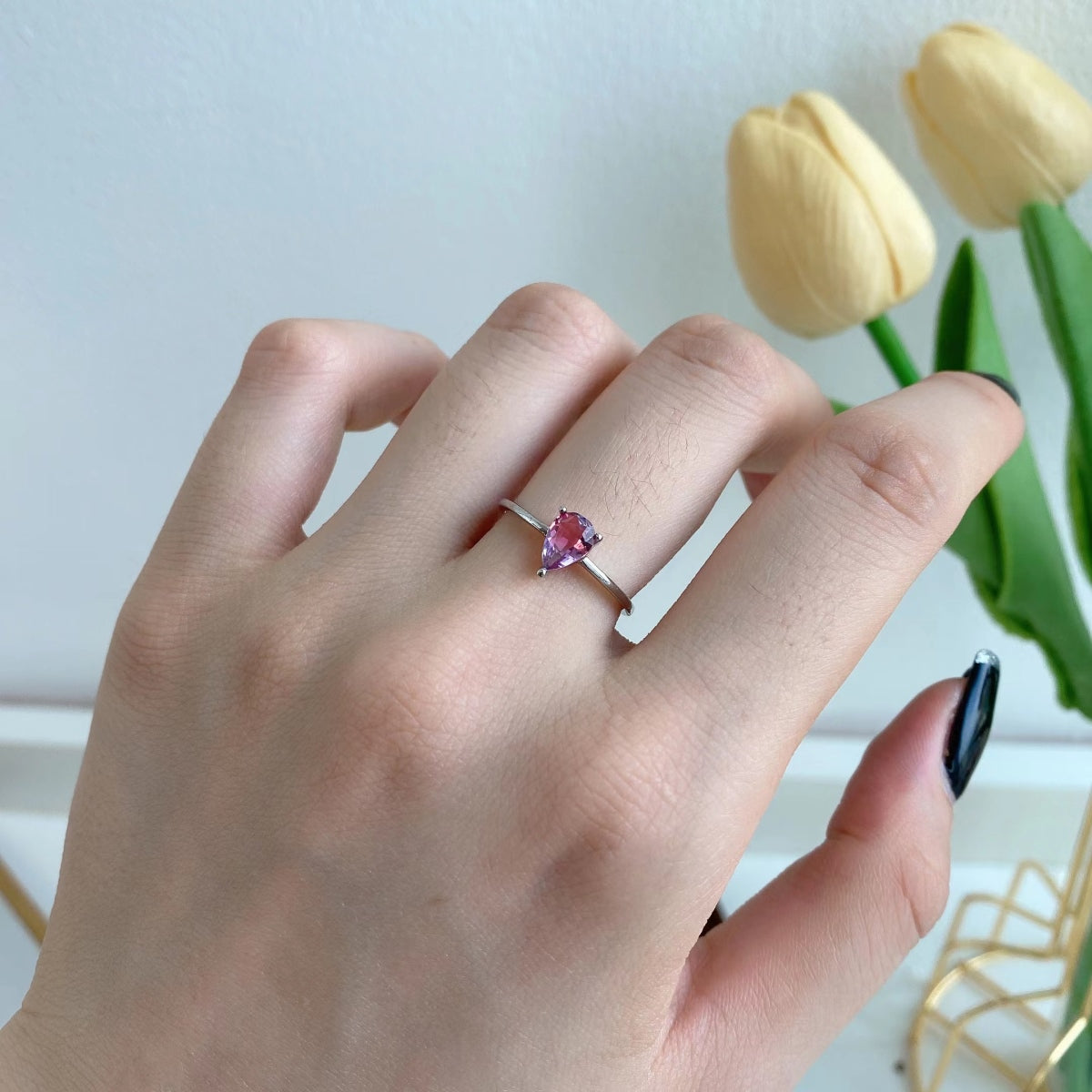 Pink Teardrop Gemstone Ring