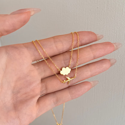 Gold Airplane & Cloud Necklace