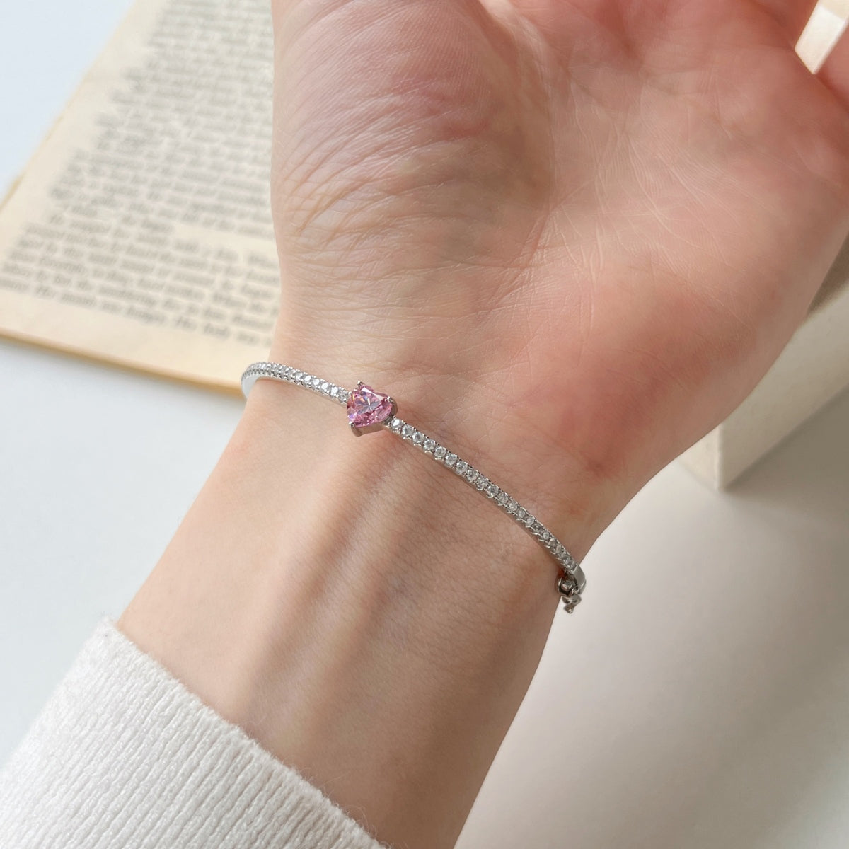 Pink Heart Bangle Bracelet