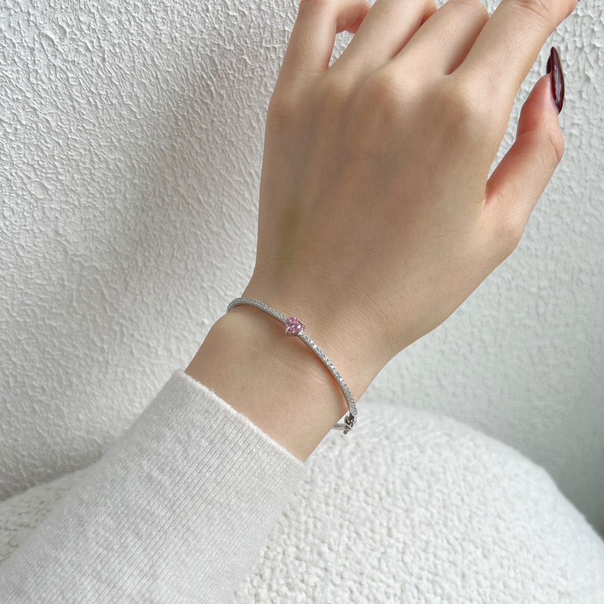 Pink Heart Bangle Bracelet