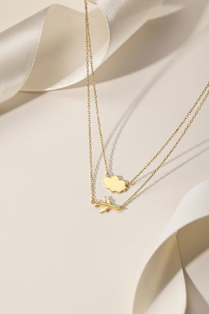 Gold Airplane & Cloud Necklace