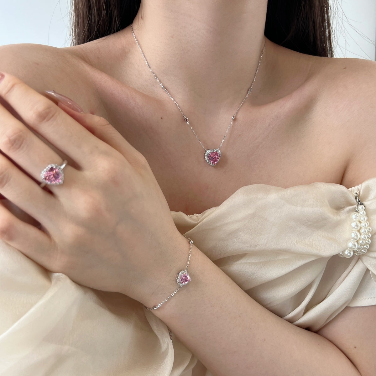 Heart-Shaped Pink Stone Ring