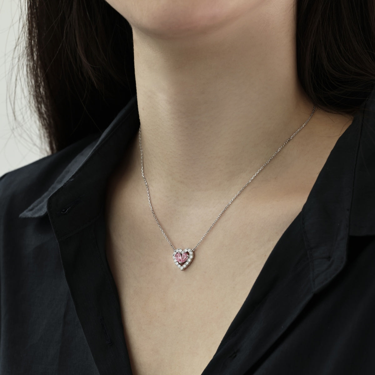 Pink Heart-Shaped Gemstone Pendant Jewelry Set