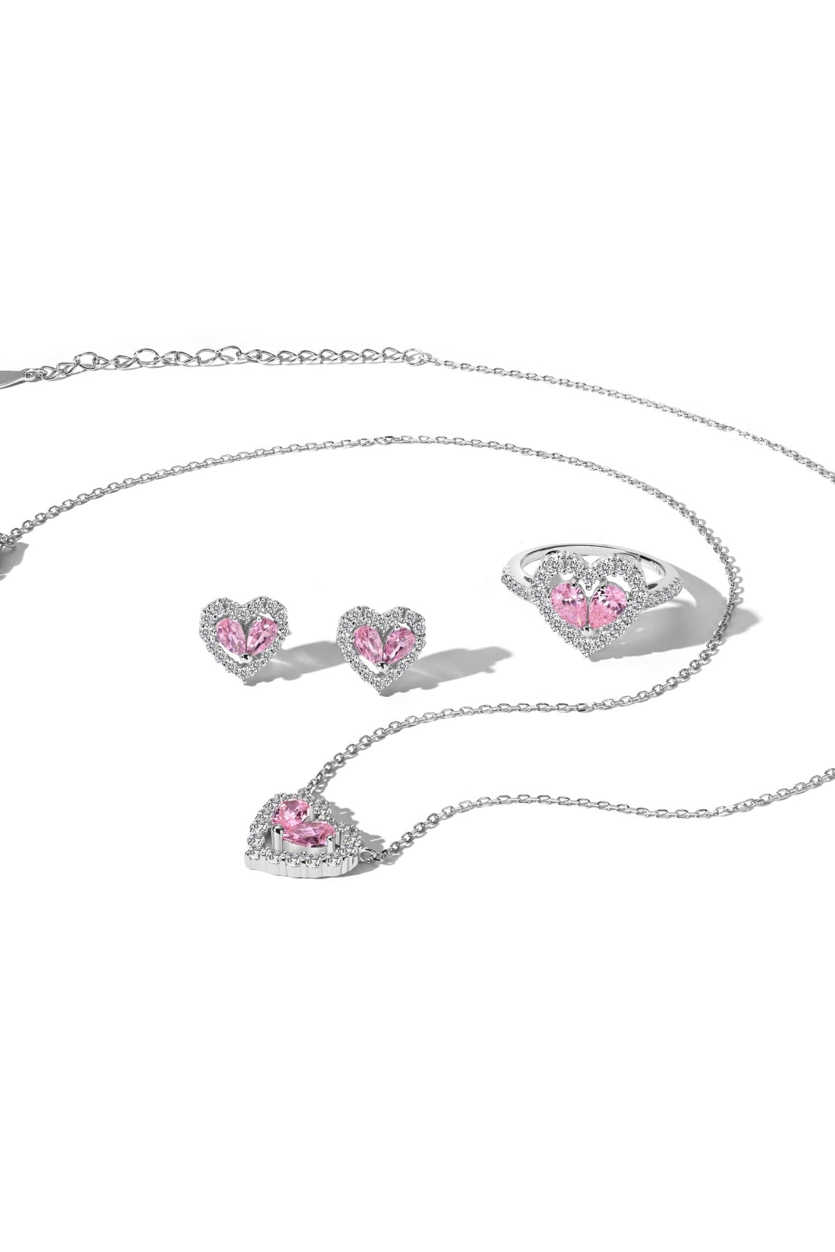 Pink Heart-Shaped Gemstone Pendant Jewelry Set