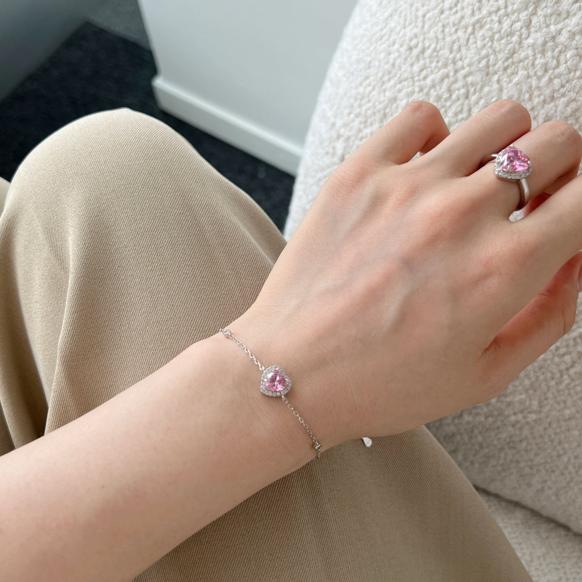 Heart-Shaped Pink Stone Ring