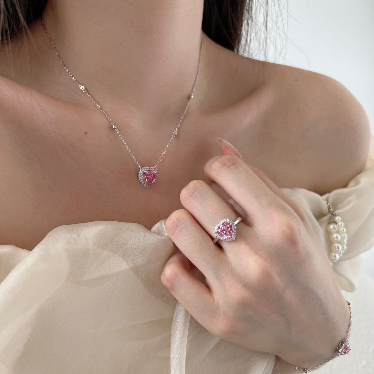 Heart-Shaped Pink Stone Ring