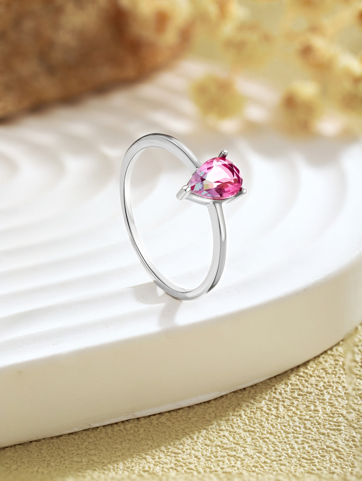 Pink Teardrop Gemstone Ring