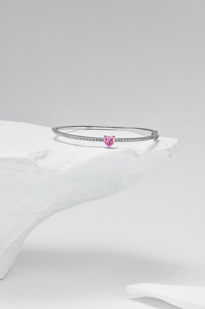 Pink Heart Bangle Bracelet