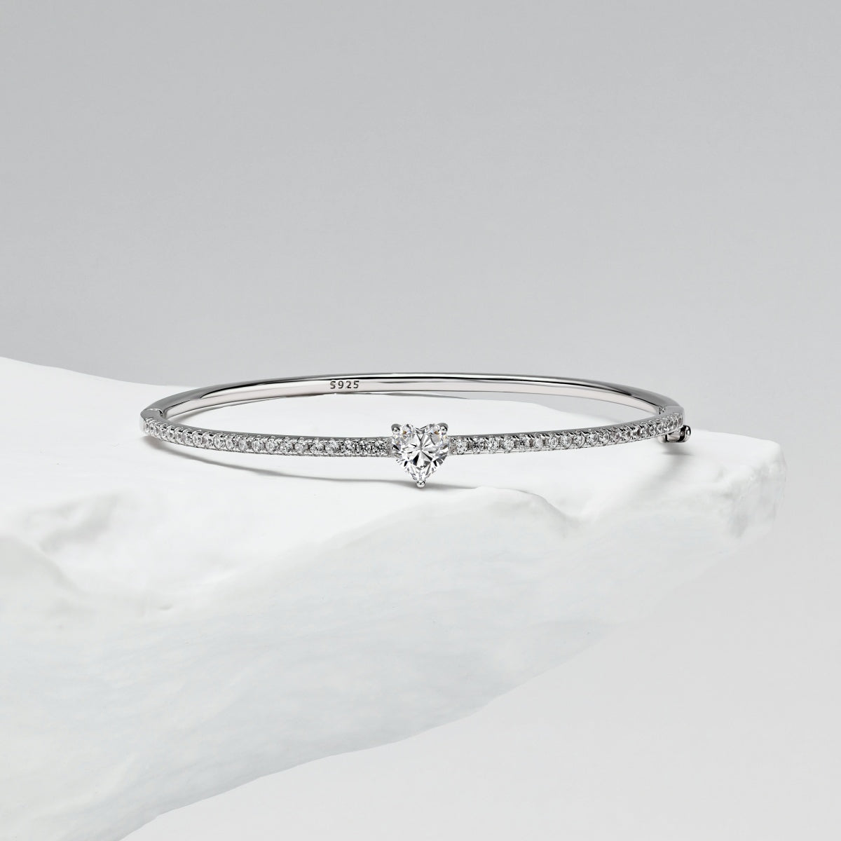 Heart Solitaire Bangle Bracelet