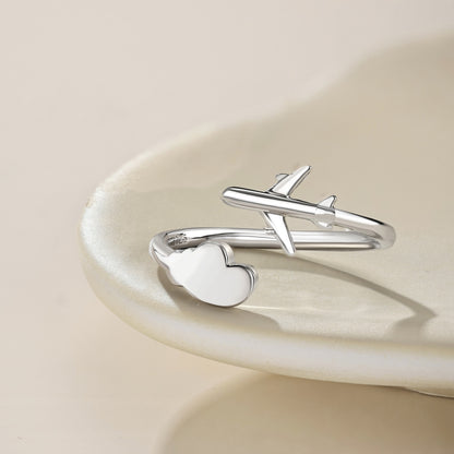 Silver-Tone Airplane Adjustable Ring