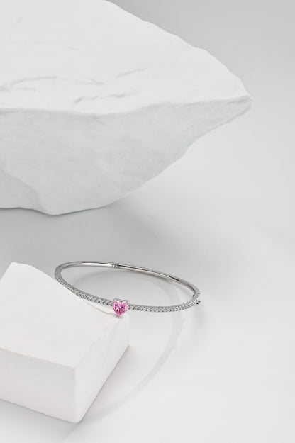 Pink Heart Bangle Bracelet