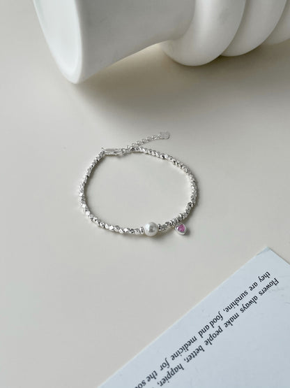 Pearl Heart Charm Bracelet